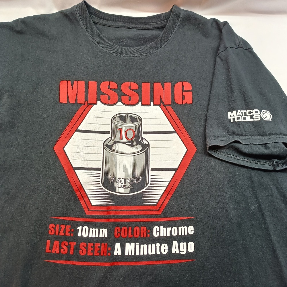 Matco Tools Mens Missing 10mm‎ Socket Graphic T-Shirt Black Short Sleeve Casual